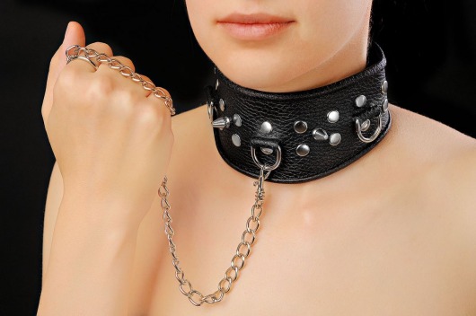 Чёрный ошейник из кожи - Sitabella - купить с доставкой в Петрозаводске