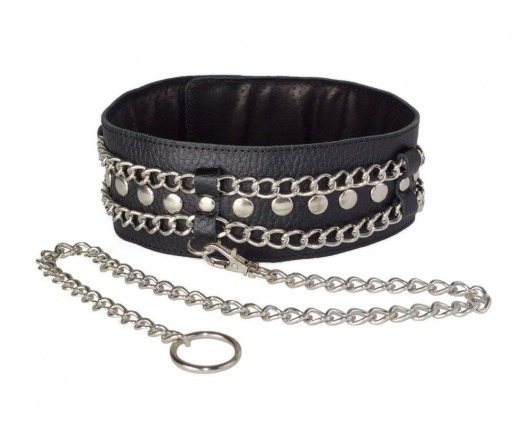 Чёрный ошейник с цепочками и поводком - Sitabella - купить с доставкой в Петрозаводске