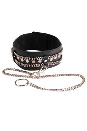 Чёрный ошейник с цепочками и поводком - Sitabella - купить с доставкой в Петрозаводске