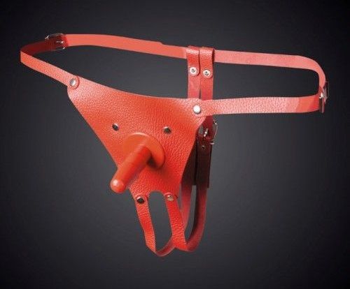 Красные кожаные универсальные трусики со штырьком для насадок - Sitabella - купить с доставкой в Петрозаводске