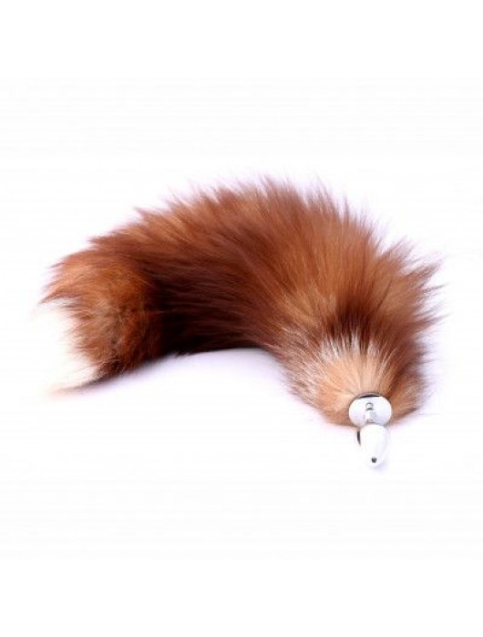 Серебристая анальная пробка с натуральным лисьим хвостиком - Crazy Handmade