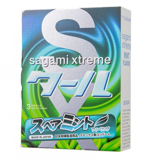 Презервативы Sagami Xtreme Mint с ароматом мяты - 3 шт. - Sagami - купить с доставкой в Петрозаводске