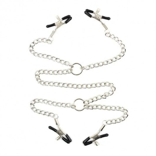 Серебристые зажимы для сосков и половых губ на тонкой цепочке - Notabu - купить с доставкой в Петрозаводске