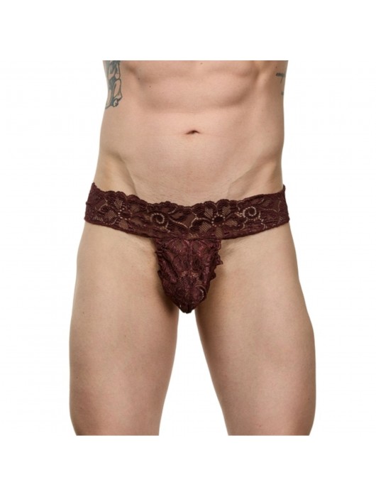 Мужские коричневые кружевные трусы-тонги - La Blinque купить с доставкой
