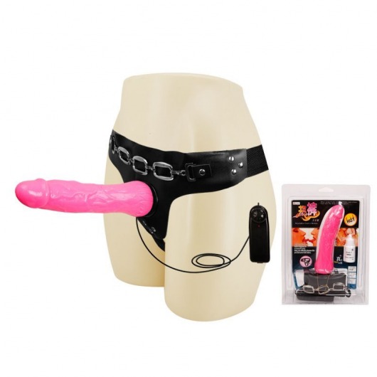 Женский розовый страпон с вибрацией - 18,5 см. - Baile - купить с доставкой в Петрозаводске