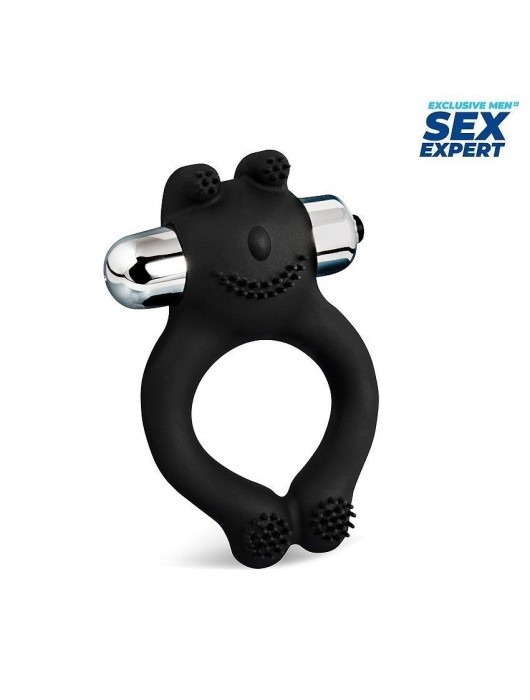 Черное силиконовое эрекционное виброкольцо Sex Expert - Sex Expert - в Петрозаводске купить с доставкой