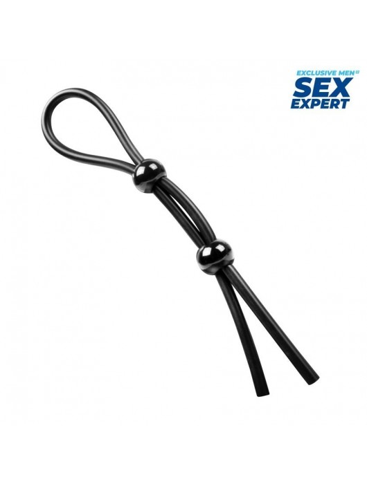 Черное силиконовое лассо с двумя шариками для утяжки - Sex Expert - в Петрозаводске купить с доставкой