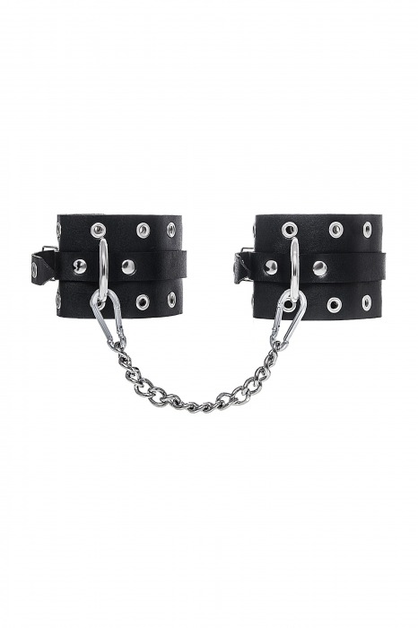 Черные кожаные однослойные оковы с люверсами - Pecado - купить с доставкой в Петрозаводске