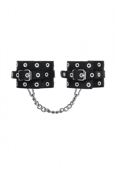 Черные кожаные однослойные оковы с люверсами - Pecado - купить с доставкой в Петрозаводске