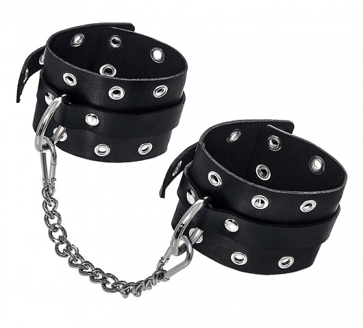Черные кожаные однослойные оковы с люверсами - Pecado - купить с доставкой в Петрозаводске
