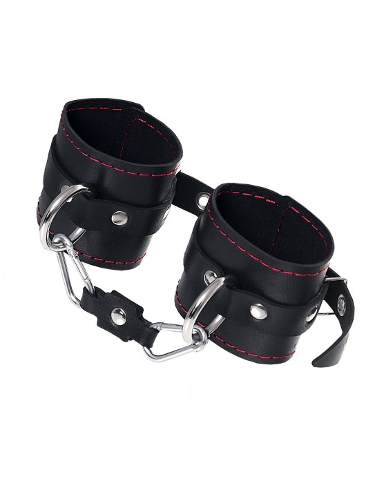 Черные кожаные однослойные наручники с контрастной строчкой - Pecado - купить с доставкой в Петрозаводске
