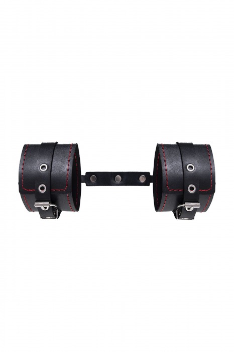 Черные кожаные однослойные оковы с контрастной строчкой - Pecado - купить с доставкой в Петрозаводске