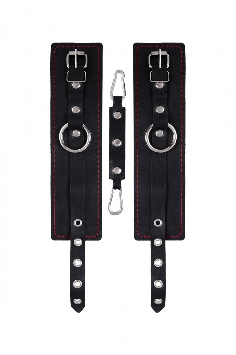 Черные кожаные однослойные оковы с контрастной строчкой - Pecado - купить с доставкой в Петрозаводске