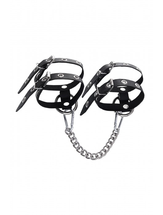 Черные однослойные кожаные оковы из двух ремешков - Pecado - купить с доставкой в Петрозаводске