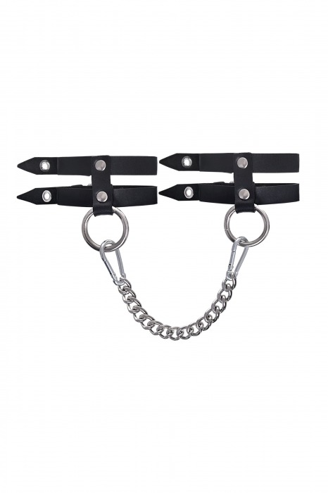 Черные однослойные кожаные оковы из двух ремешков - Pecado - купить с доставкой в Петрозаводске