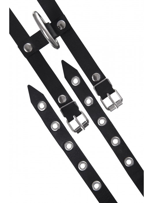 Черные однослойные кожаные оковы из двух ремешков - Pecado - купить с доставкой в Петрозаводске