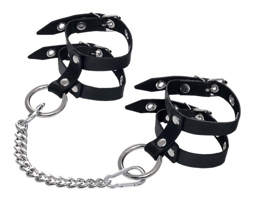 Черные однослойные кожаные оковы из двух ремешков - Pecado - купить с доставкой в Петрозаводске