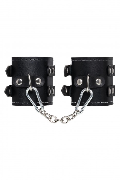 Черные кожаные наручники с двумя ремнями и красной подкладкой - Pecado - купить с доставкой в Петрозаводске