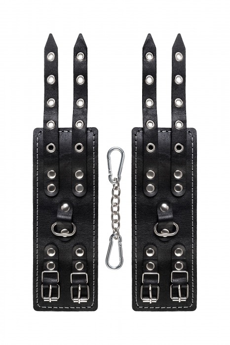 Черные кожаные наручники с двумя ремнями и красной подкладкой - Pecado - купить с доставкой в Петрозаводске