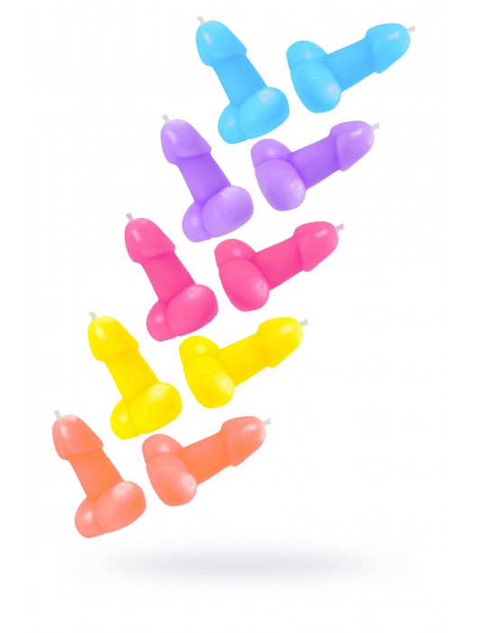 Набор из 10 разноцветных свечей в форме пениса - Pecado - купить с доставкой в Петрозаводске