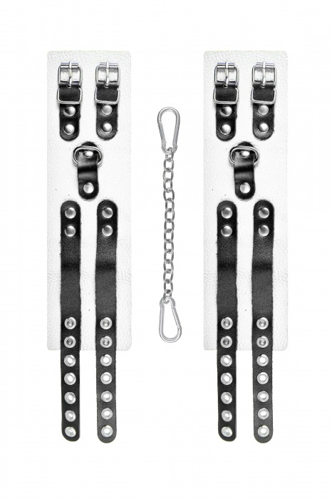 Бело-черные оковы с двумя ремешками и люверсами - Pecado - купить с доставкой в Петрозаводске