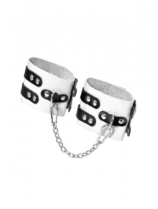 Бело-черные оковы с двумя ремешками и люверсами - Pecado - купить с доставкой в Петрозаводске