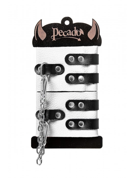 Бело-черные оковы с двумя ремешками и люверсами - Pecado - купить с доставкой в Петрозаводске