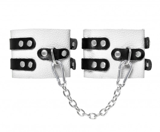 Бело-черные оковы с двумя ремешками и люверсами - Pecado - купить с доставкой в Петрозаводске