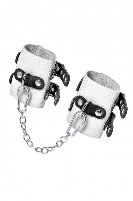Бело-черные наручники с двумя ремешками и люверсами - Pecado - купить с доставкой в Петрозаводске