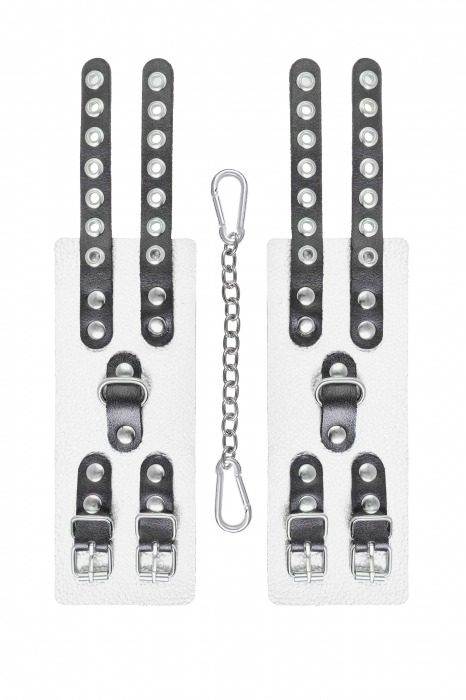 Бело-черные наручники с двумя ремешками и люверсами - Pecado - купить с доставкой в Петрозаводске