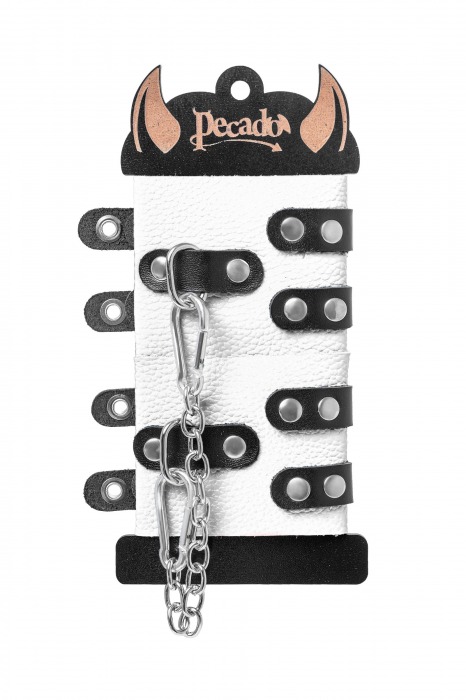 Бело-черные наручники с двумя ремешками и люверсами - Pecado - купить с доставкой в Петрозаводске