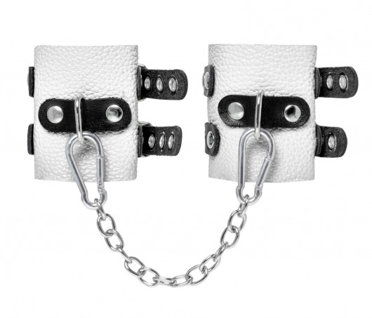 Бело-черные наручники с двумя ремешками и люверсами - Pecado - купить с доставкой в Петрозаводске