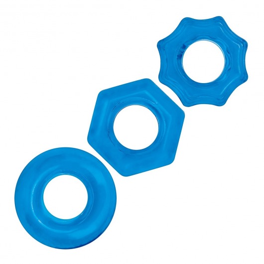 Комплект из трех голубых колец для эрекции 3-Pack Nuts   Bolts Stretch Cock Ring Set - BlueLine - в Петрозаводске купить с доставкой