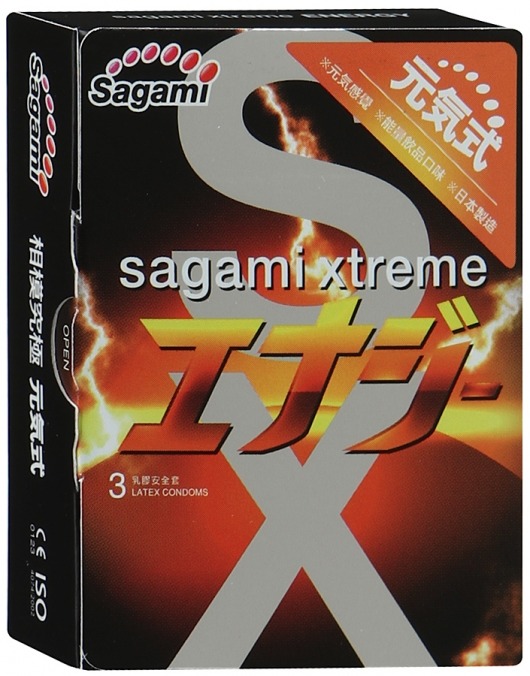 Презервативы Sagami Xtreme ENERGY с ароматом энергетика - 3 шт. - Sagami - купить с доставкой в Петрозаводске