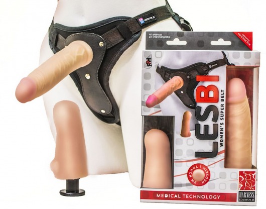 Телесный страпон Harness LESBI с вагинальной пробкой - 16,5 см. - LOVETOY (А-Полимер) - купить с доставкой в Петрозаводске