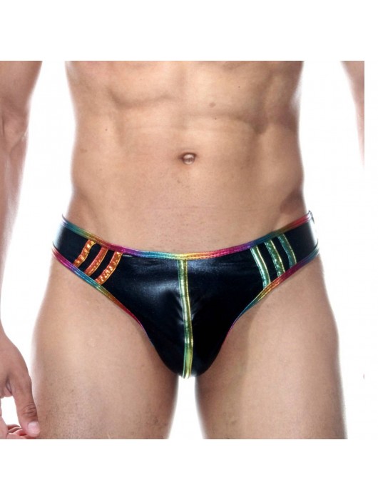 Черные трусы-тонги с блестящей радужной отделкой - Cosmos Colors купить с доставкой