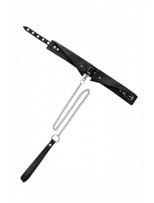 Черный кожаный ошейник-воротник с поводком - Pecado - купить с доставкой в Петрозаводске