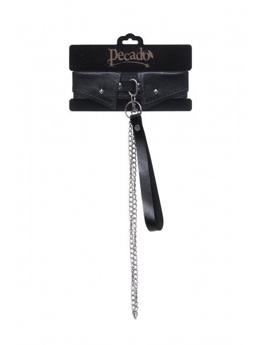Черный кожаный ошейник-воротник с поводком - Pecado - купить с доставкой в Петрозаводске