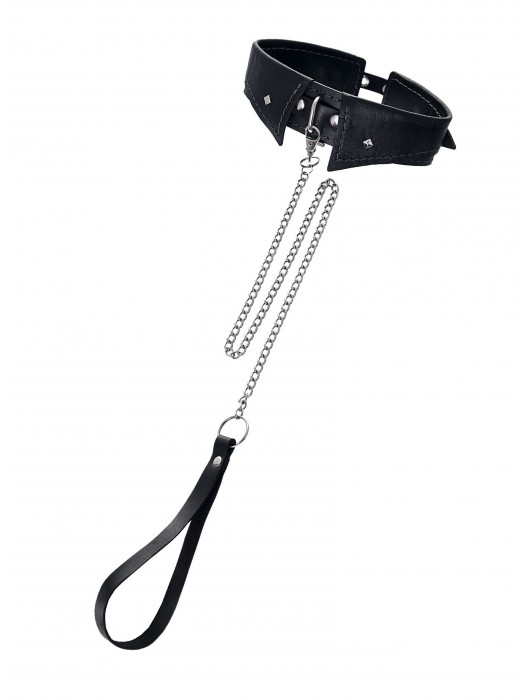 Черный кожаный ошейник-воротник с поводком - Pecado - купить с доставкой в Петрозаводске