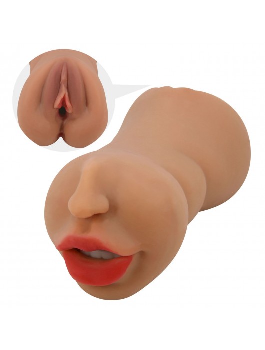 Темно-бежевый двусторонний мастурбатор Zoey - ротик и вагина - Baile - в Петрозаводске купить с доставкой