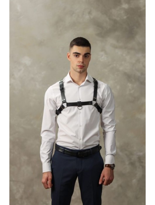 Черная мужская кожаная портупея №4 - БДСМ Арсенал - купить с доставкой в Петрозаводске