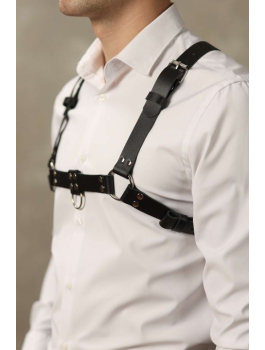 Черная мужская кожаная портупея №4 - БДСМ Арсенал - купить с доставкой в Петрозаводске