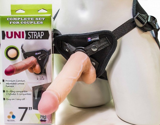 Страпон-унисекс с двумя насадками UNI strap 7  Harness - 19 и 16 см. - LOVETOY (А-Полимер) - купить с доставкой в Петрозаводске