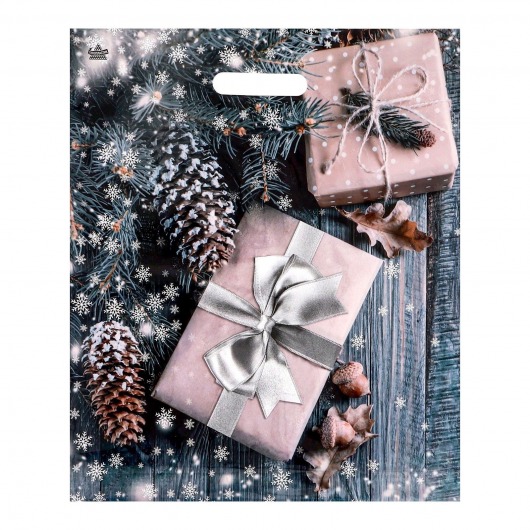 Новогодний пакет с принтом в виде подарков и вырубной ручкой (45х38 см) - Сима-Ленд - купить с доставкой в Петрозаводске