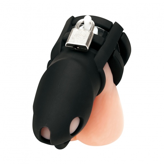 Черная клетка для пениса Silicone Small 2 in Cock Cage With Ball Divider - BlueLine - купить с доставкой в Петрозаводске