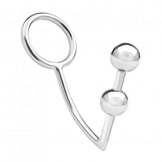 Кольцо на пенис с анальным стимулятором Two Bead Stainless Steel Anal Hook   Cock Ring - BlueLine - в Петрозаводске купить с доставкой