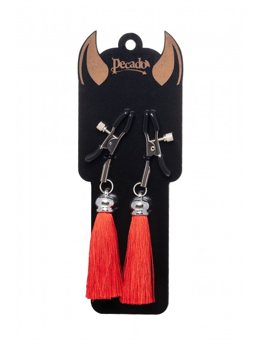 Зажимы на соски «Прищепки» с красными кисточками из шелка - Pecado - купить с доставкой в Петрозаводске