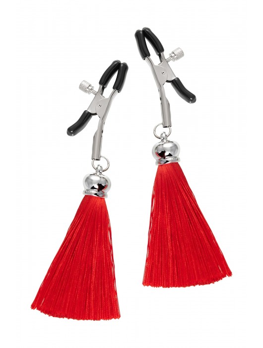 Зажимы на соски «Прищепки» с красными кисточками из шелка - Pecado - купить с доставкой в Петрозаводске