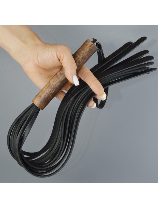 Черная кожаная плеть с деревянной рукоятью - 58 см. - Sitabella - купить с доставкой в Петрозаводске