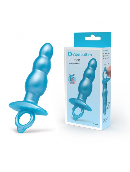 Голубая анальная пробка-елочка из силикона Bounce Plug - 14,3 см. - b-Vibe